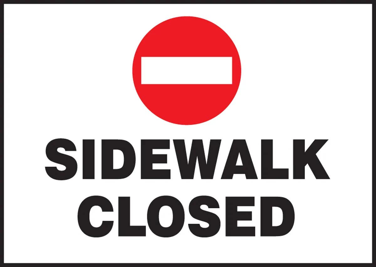 AccuformNMC MPCR522 OSHA Danger Corrugated Light-Duty Plastic Sign, Sidewalk Closed, 10" H x 14" W, 10/Pk