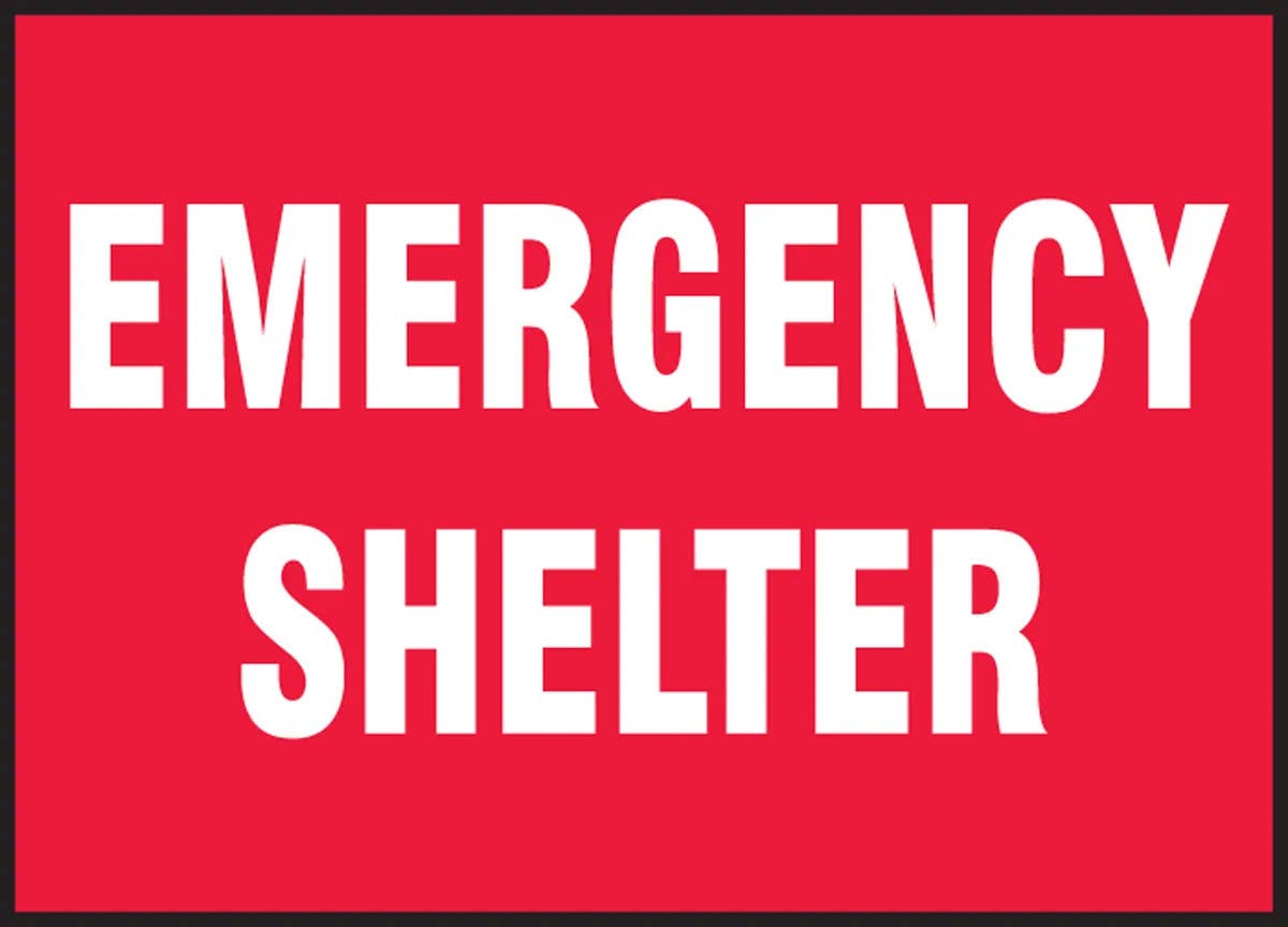 AccuformNMC MPCR524 Corrugated Light-Duty Plastic Sign, Emergency Shelter, 10" H x 14" W, 10/Pk