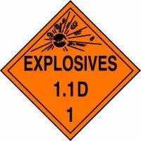 AccuformNMC MPL14 DOT Placard, Hazard Class 1 - Explosives & Blasting Agents (1.1D), 10-3/4" H x 10-3/4" W