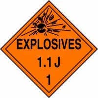 AccuformNMC MPL18 DOT Placard, Hazard Class 1 - Explosives & Blasting Agents (1.1J), 10-3/4" H x 10-3/4" W