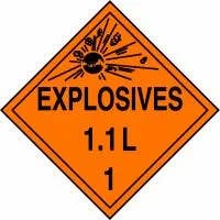 AccuformNMC MPL19 DOT Placard, Hazard Class 1 - Explosives & Blasting Agents (1.1L), 10-3/4" H x 10-3/4" W
