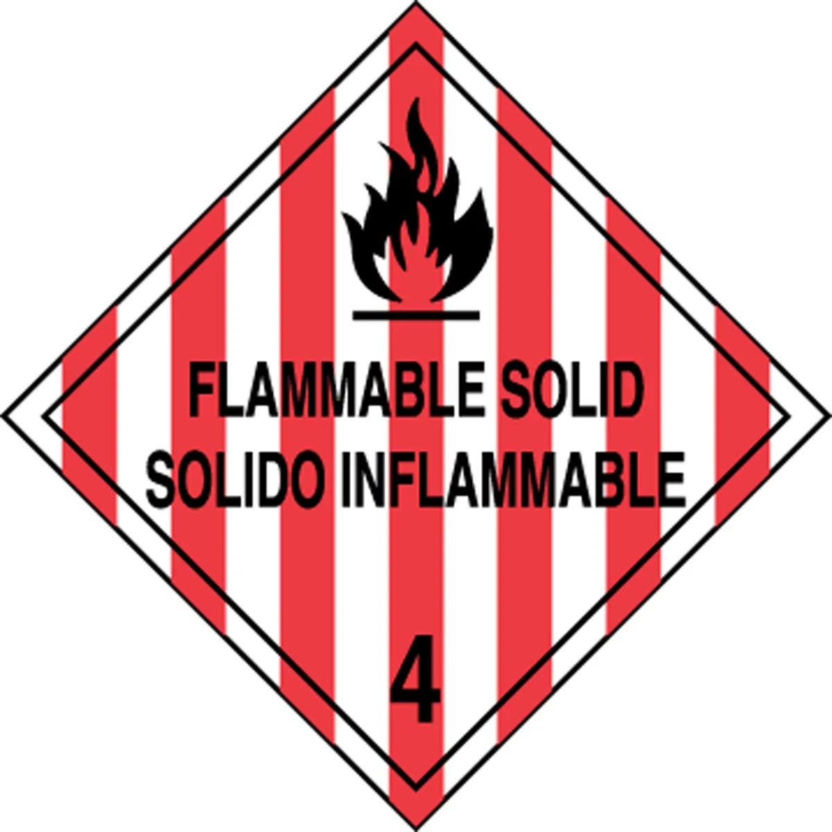 AccuformNMC MPLSP6 Bilingual DOT Placard, Hazard Class 4 - Flammable Solid, 10-3/4" H x 10-3/4" W
