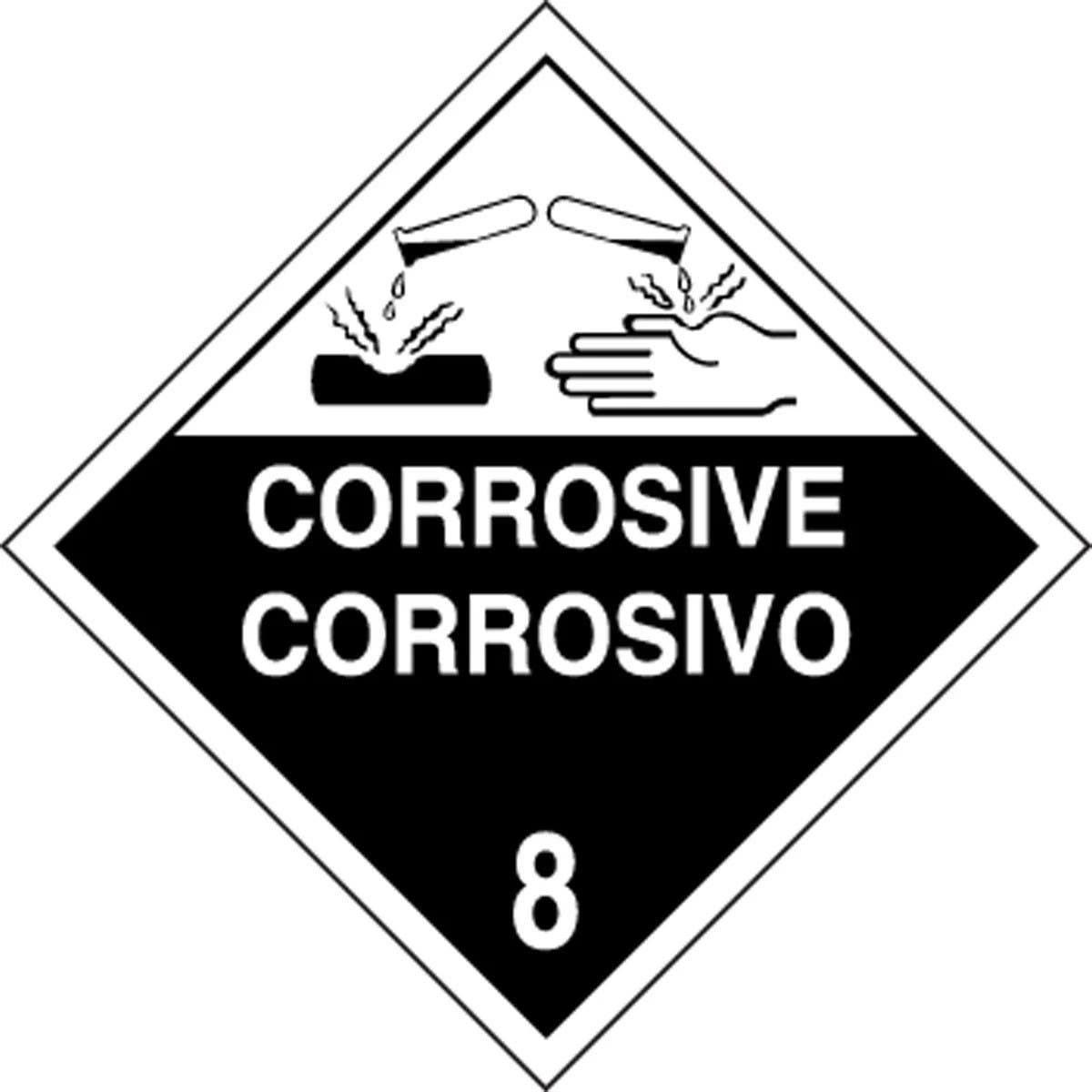 AccuformNMC MPLSP7 Spanish Bilingual DOT Placard, Hazard Class 8 - Corrosive, 10-3/4" H x 10-3/4" W