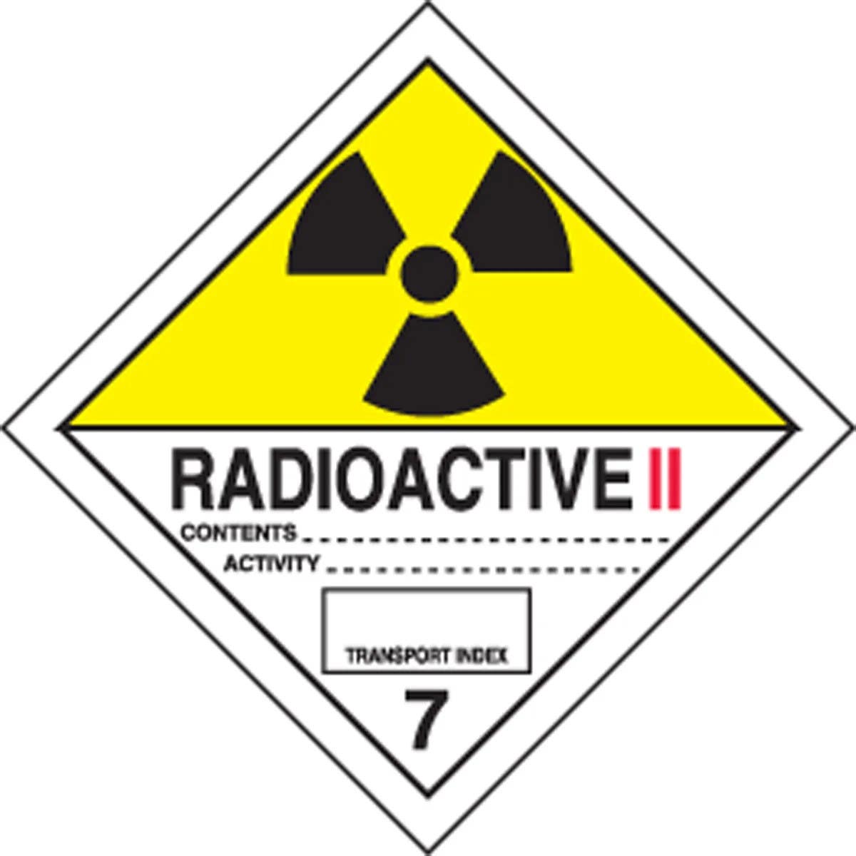 AccuformNMC MSL702 DOT Shipping Label, Hazard Class 7, Radioactive II, 4" x 4", 250/Roll