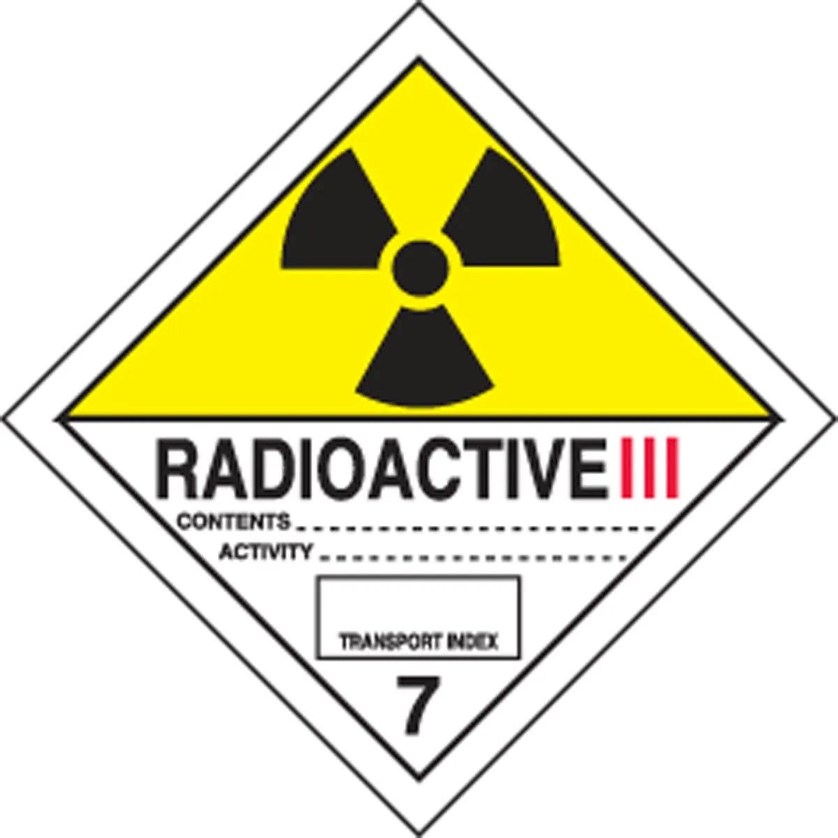 AccuformNMC MSL703 DOT Shipping Label, Hazard Class 7, Radioactive III, 4" x 4", 250/Roll