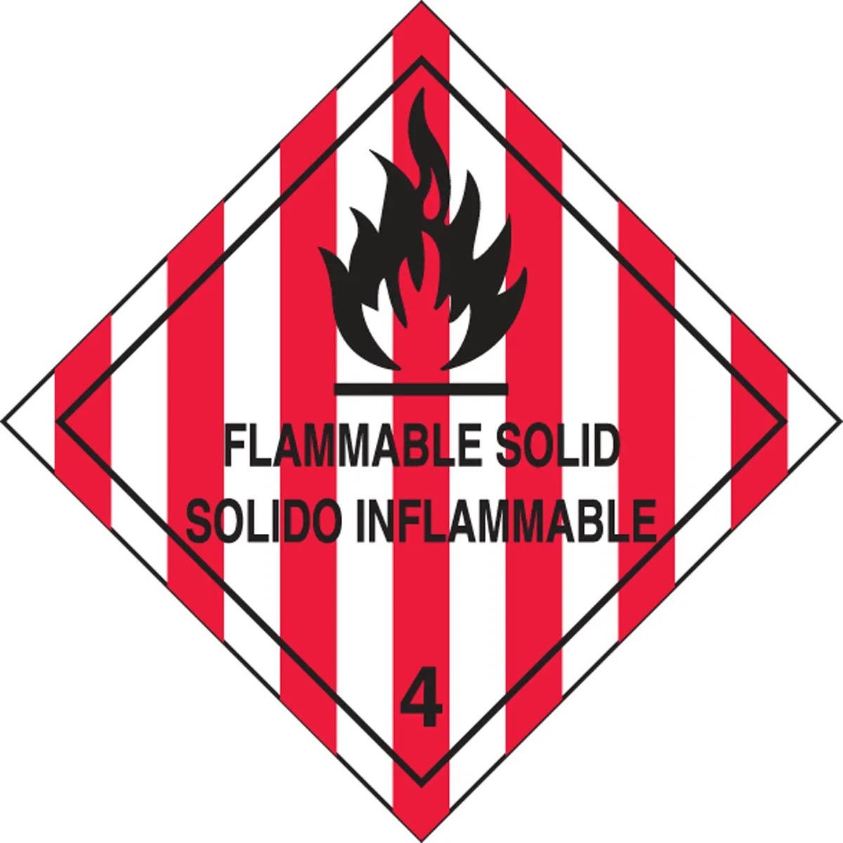 AccuformNMC MSLSP6 Bilingual DOT Label, Hazard Class 4 - Flammable Solid, 4" x 4", 250/Roll