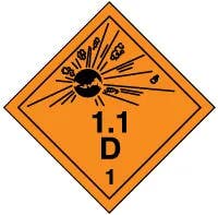 AccuformNMC TCP104 TDG Placard, Hazard Class 1 - Explosives & Blasting Agents (1.1D), 10-3/4" H x 10-3/4" W