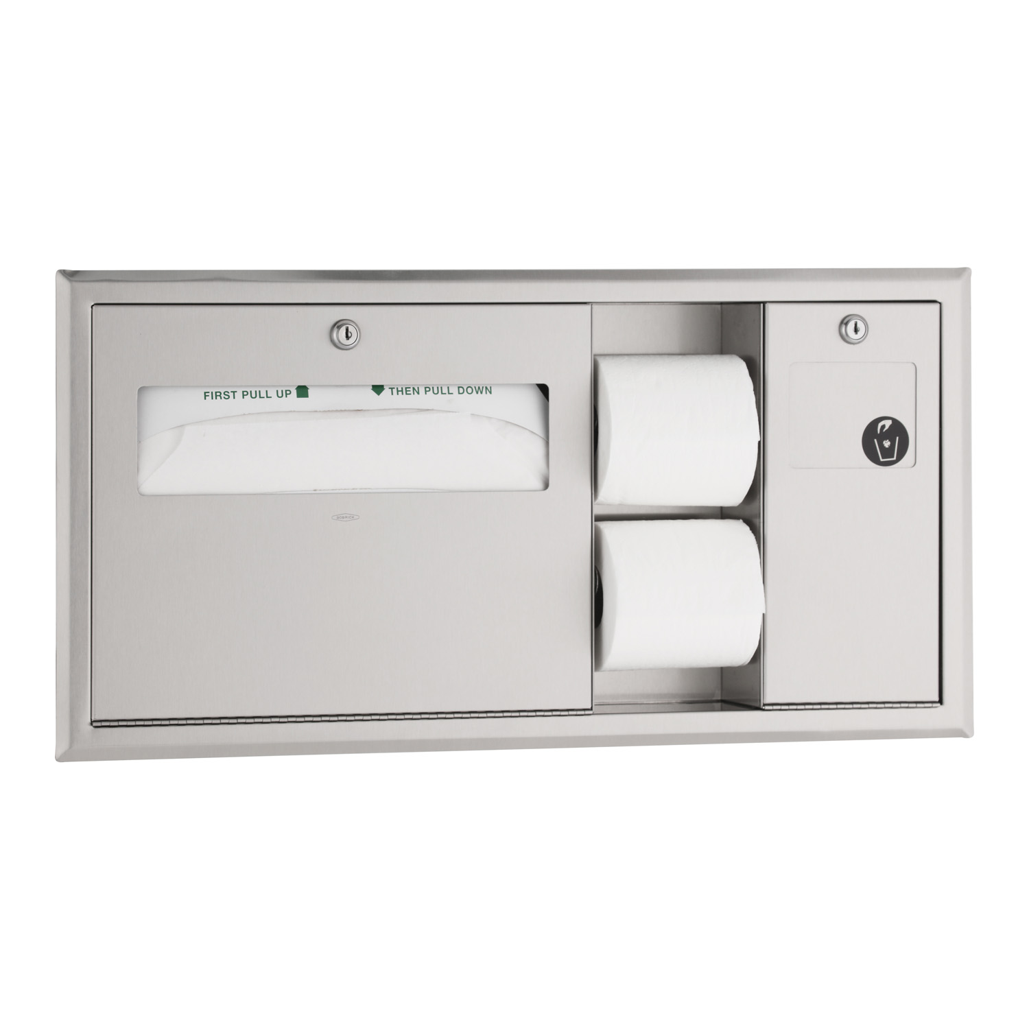 Bobrick B-309 ClassicSeries Recessed Toilet Tissue, Seat-Cover Dispenser & Waste Disposal