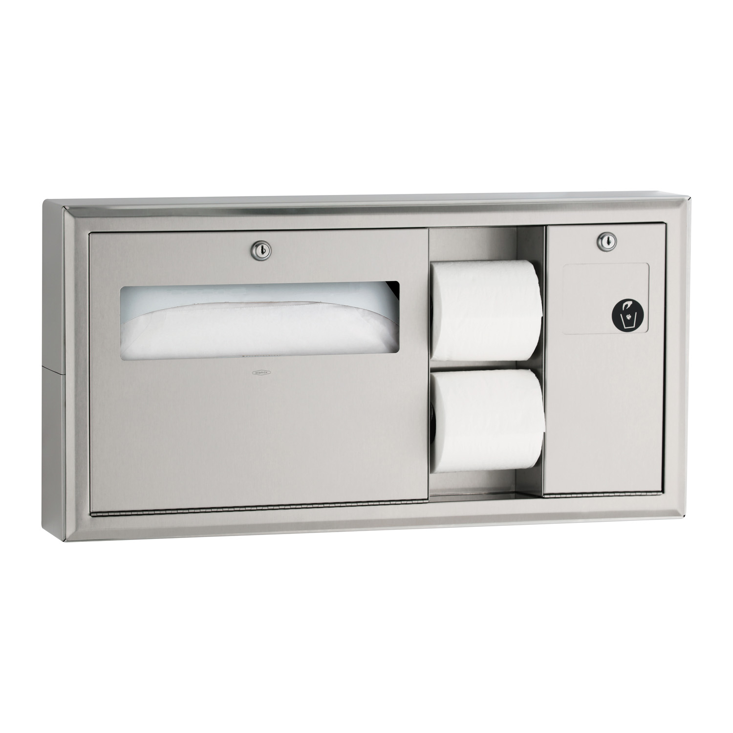 Bobrick B-309 ClassicSeries Surface-Mounted Horizontal Toilet Tissue, Seat-Cover Dispenser & Waste Disposal
