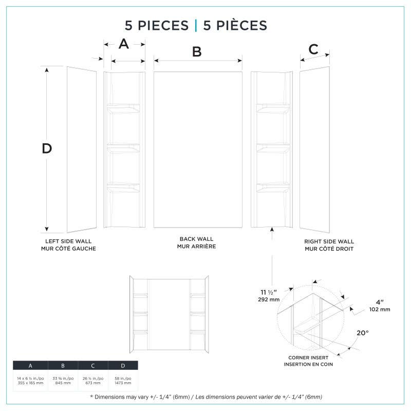 Bain Signature Mariah White Acrylic alcove Shower Wall
