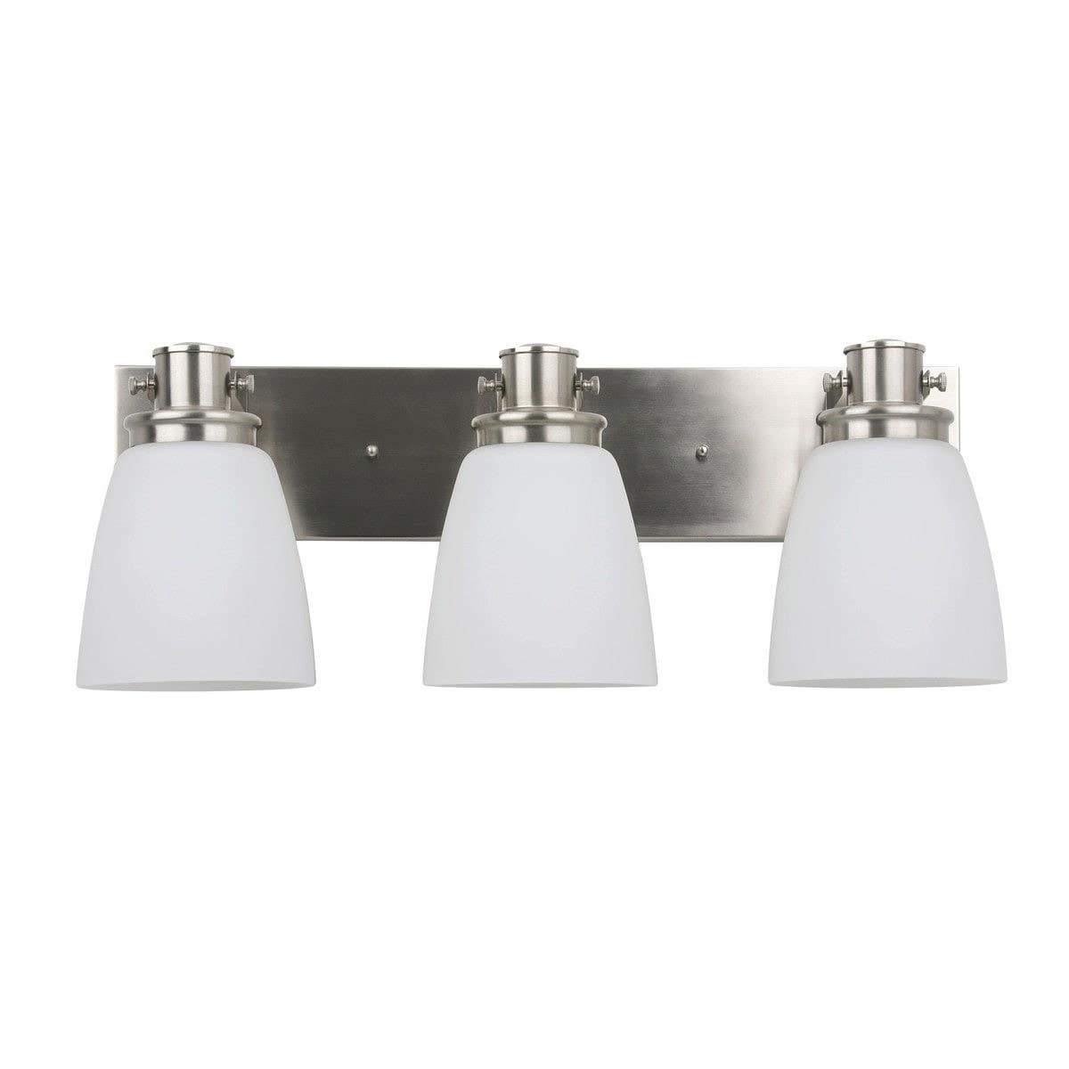 Design House 589523 Atkinson 3-Light Vanity Light w/ Bell-Shaped Frosted Glass In Satin Nickel