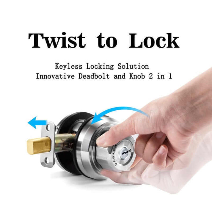 Easilok E2 Deadbolt Lock Keyless With Anti-Mislock Button & Unpickable Night Latch Built-In, Function-Twist to Lock, Finish-Stainless Steel