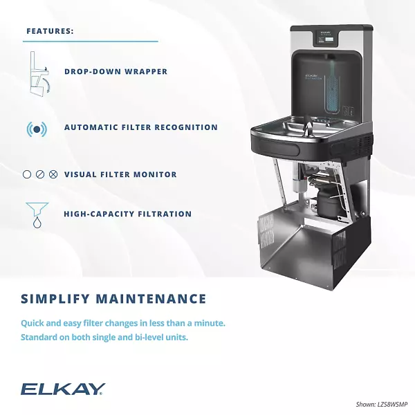 Elkay LZSTL8WS Enhanced Filtered Bottle Filling Station & Versatile Bi-Level ADA Cooler w/ High Capacity Lead Reduction