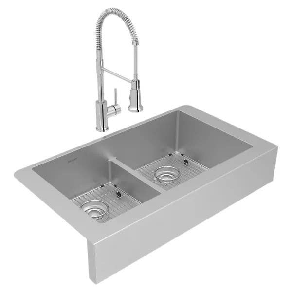 Elkay ECTRUFA32179 Crosstown Stainless Steel Equal Double Bowl Farmhouse Sink w/ Aqua Divide