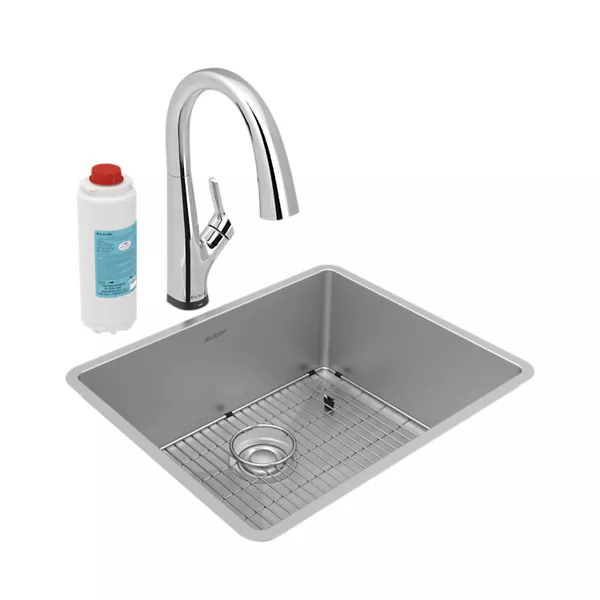 Elkay ECTRU21179TFLC Crosstown Single Bowl Undermount Sink w/ Sink Kit and Filtered Faucet