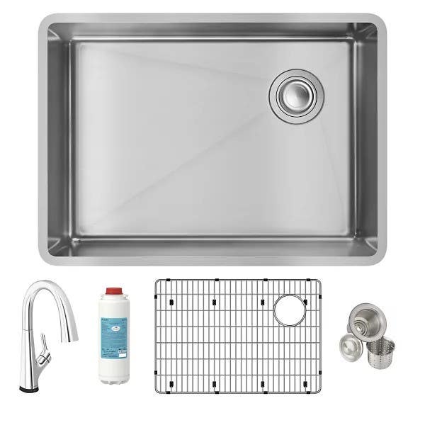 Elkay ECTRU24179RTFLC Crosstown Stainless Steel Single Bowl Undermount Sink w/ Sink Kit and Filtered Faucet