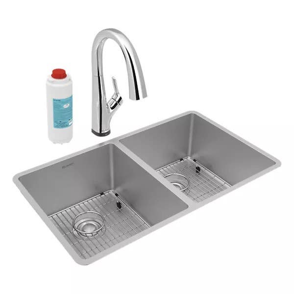 Elkay ECTRU31179TFLC Crosstown Stainless Steel Equal Double Bowl Undermount Sink, L: 31-1/2" W: 18-1/2" H: 9"