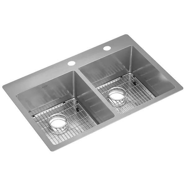 Elkay ECTSR33229TB Crosstown Stainless Steel 33" x 22" Equal Double Bowl Dual Mount Sink w/ Kit