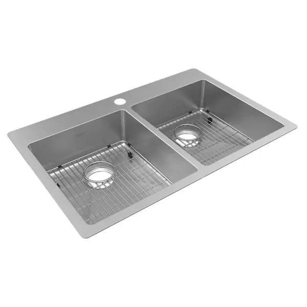 Elkay ECTSRAD33226TB Crosstown Stainless Steel 33" x 22" Equal Double Bowl Dual Mount ADA Sink w/ Kit