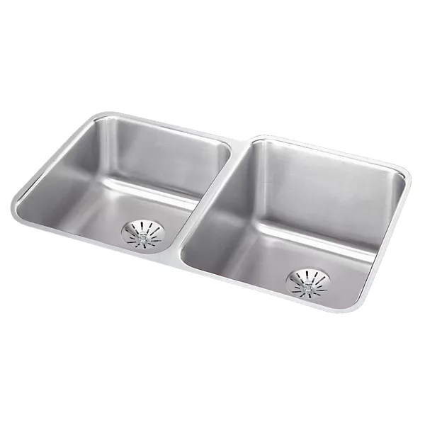 Elkay ELUH3120LPD Lustertone Classic Stainless Steel, Double Bowl Undermount Sink w/ Perfect Drain