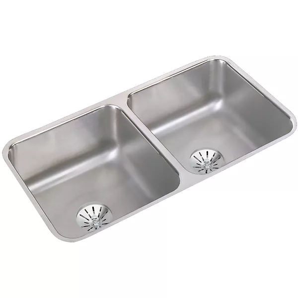 Elkay ELUH3116PD Lustertone Classic Stainless Steel, 31-3/4" x 16-1/2" Double Bowl Undermount Sink w/Perfect Drain