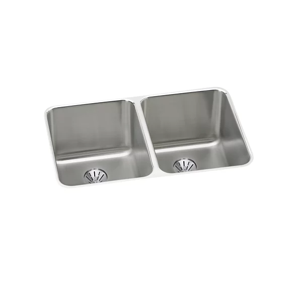 Elkay ELUH3220PD Lustertone Classic Stainless Steel 31-1/4" x 20" x 7-7/8" Double Bowl Undermount Sink w/ Perfect Drain