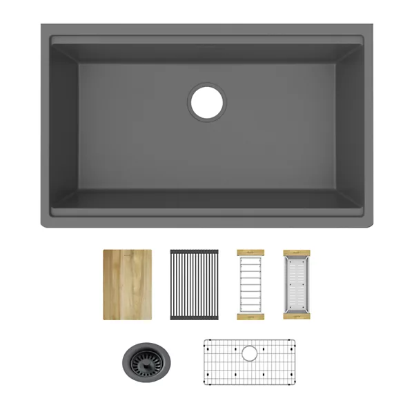 Elkay ELGRU13 Quartz Classic 33" x 22" Single Bowl Undermount Workstation Sink w/ Kit