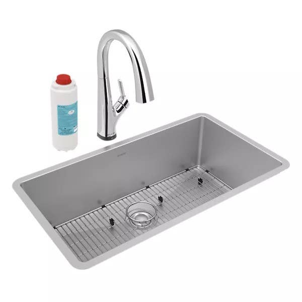 Elkay EFRU311610TFLC Crosstown Stainless Steel 32-1/2" x 18" x 10" Single Bowl Undermount Sink Kit w/ Filtered Faucet