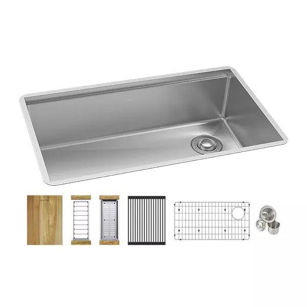 Elkay ECTRU30169RTWC Crosstown Workstation Stainless Steel 31-1/2" Single Bowl Undermount Sink w/ Kit