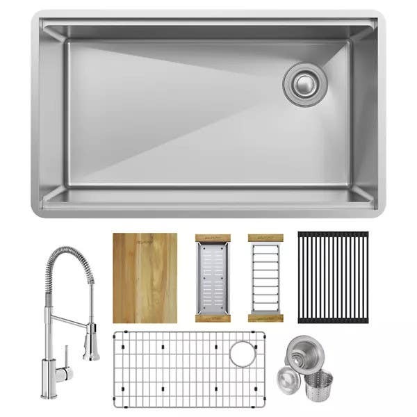 Elkay ECTRU30169RTFCW Crosstown Workstation Stainless Steel 31-1/2" Single Bowl Undermount Sink w/ Faucet Kit