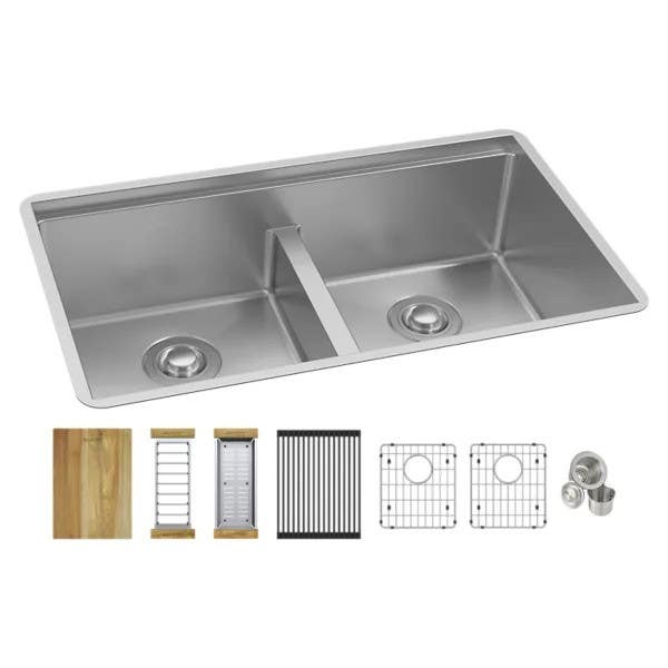Elkay ECTRUAQ31169TWC Crosstown Workstation Stainless Steel 31-1/2" Equal Double Bowl Sink Kit w/ Aqua Divide