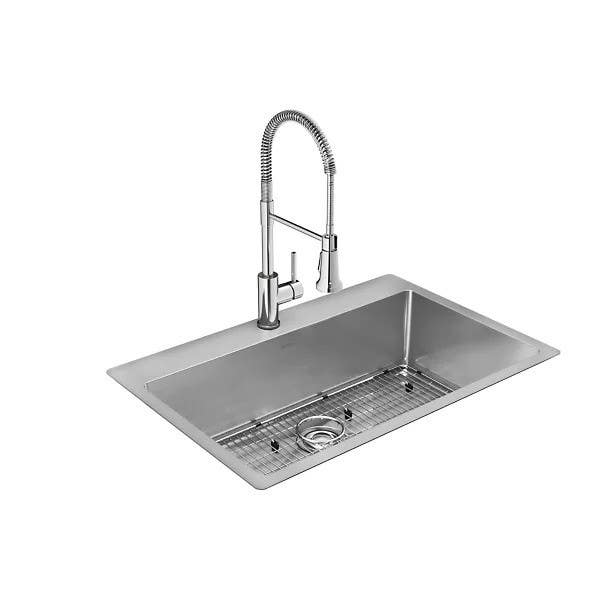 Elkay ECTSRS33229TFC Crosstown Stainless Steel 33" x 22" 1-Hole Single Bowl Dual Mount Sink w/ kit & Faucet