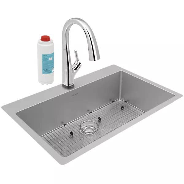 Elkay ECTSRS33229TFLC Crosstown Stainless Steel 33" x 22" Single Bowl Dual Mount Sink Kit w/ Filtered Faucet