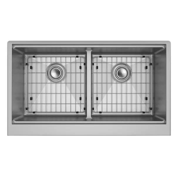 Elkay EFRUFFA33179RW Crosstown Workstation Stainless Steel 34-7/8" Equal Double Bowl Farmhouse Sink Kit w/ Aqua Divide