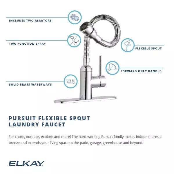 Elkay LK2500LS Pursuit Laundry/Utility Faucet with Flexible Spout Forward Only Lever Handle Lustrous Steel