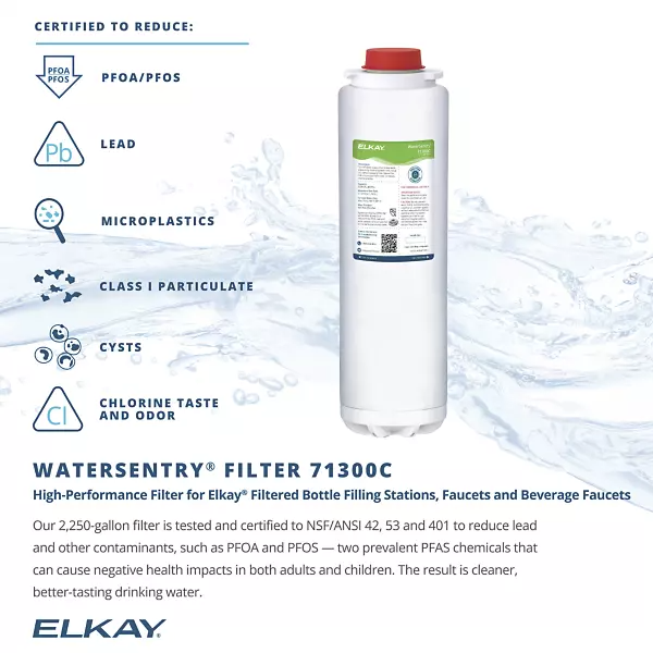 Elkay 71300C WaterSentry PFOA/PFOS (PFAS) + Lead + Microplastics NSF/ANSI Certified 2250 Gal 12 Month Filter