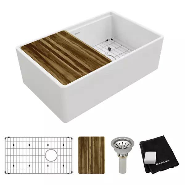 Elkay SWUF1 Fireclay Single Bowl Farmhouse Workstation Sink Kit White