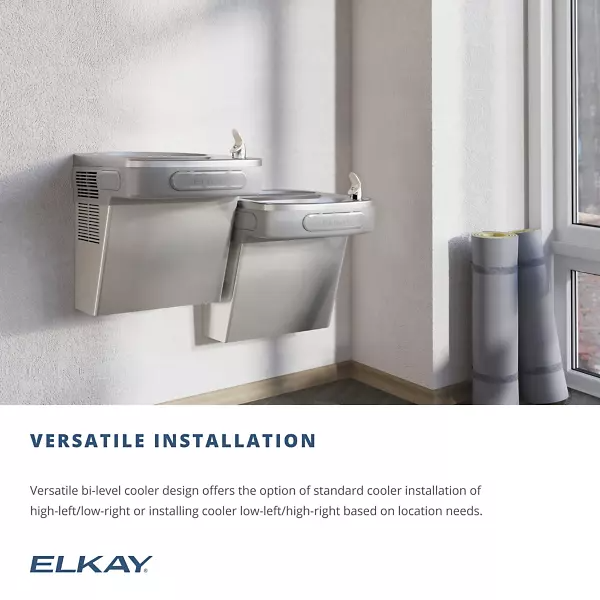 Elkay LZSTL8LC Versatile Wall Mount Bi-level ADA Cooler Filtered Refrigerated, Finish - Light Gray Granite