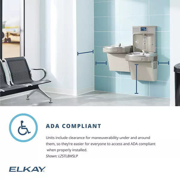Elkay LZSTL8WSLK ezH2O Bottle Filling Station & Versatile Bi-Level ADA Cooler Filtered Refrigerated, Light Gray