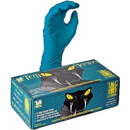 Black Mamba TMG Teal Mamba Powder Free Latex Disposable Glove, Box of 50 Units