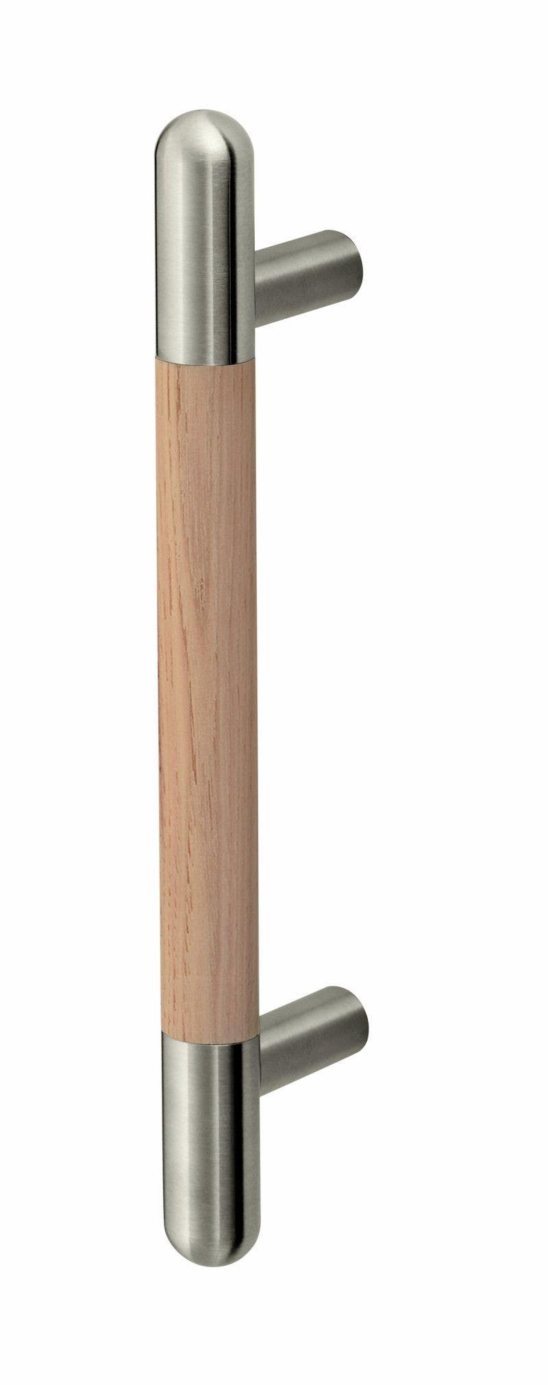 Rockwood RM4004MP/14MP/24MP ArborMet, Straight Wood Grip Door Pull w/ Mid-Post, Round Ends, Hickory, Sanded Unfinished