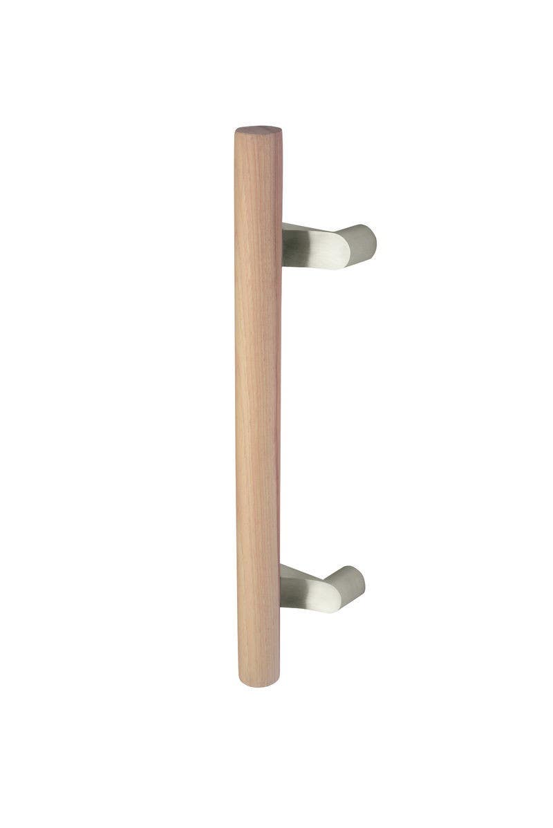 Rockwood RM4130MP/40MP/50MP ArborTek, Offset Wood Grip Door Pull w/ Mid-Post, Flat Ends, Hickory, Sanded Unfinished