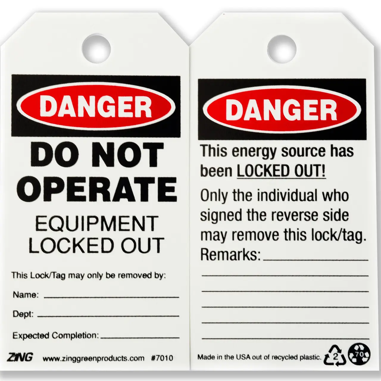 ZING 7010 Eco Safety Tag, 5.75Hx3W, 10 Pack DANGER Do Not Operate