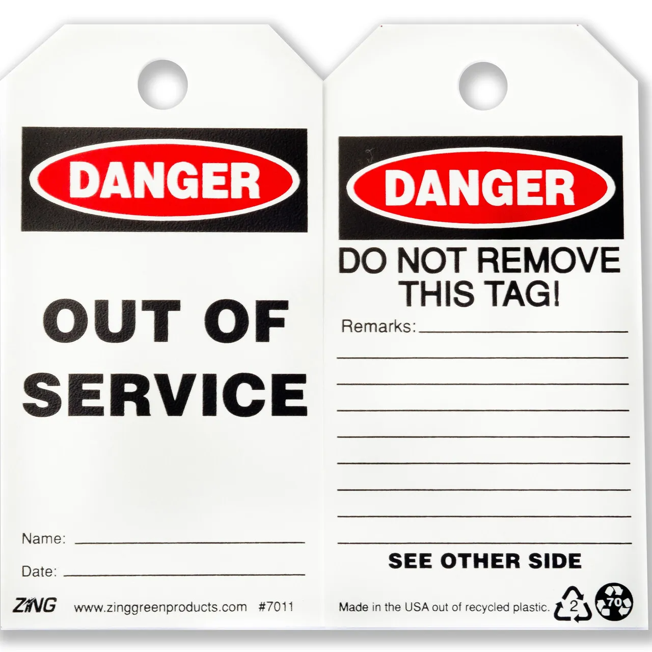 ZING 7011 Eco Safety Tag, 5.75Hx3W, 10 Pack DANGER Out of Service