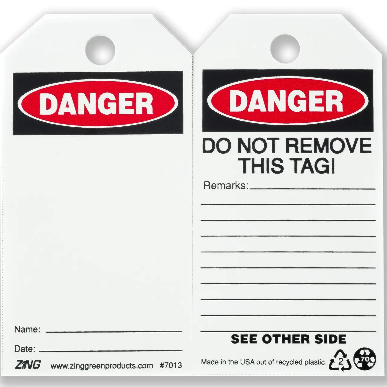 ZING 7013 Eco Safety Tag, 5.75Hx3W, 10 Pack DANGER, Blank
