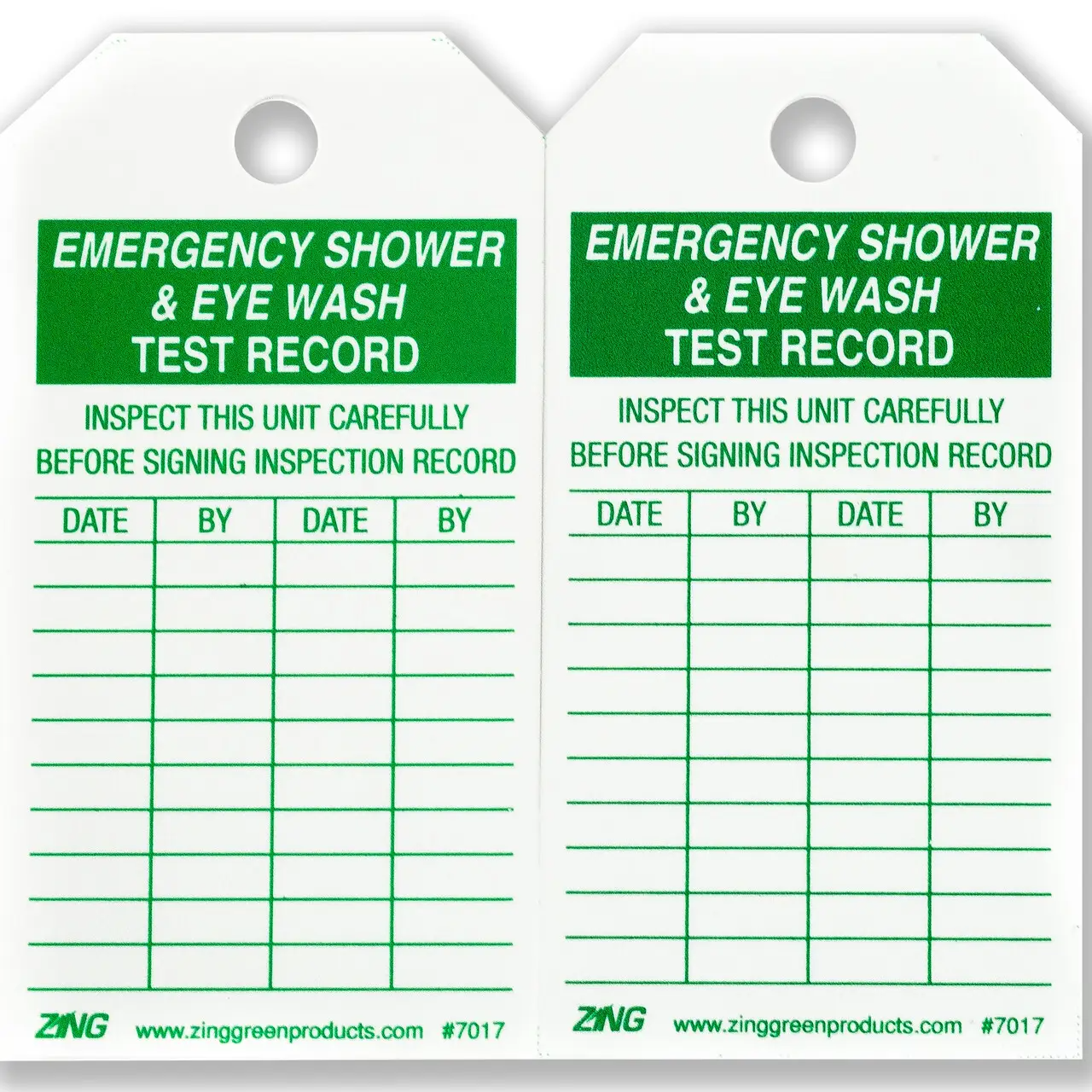 ZING 7017 Eco Safety Tag, 5.75Hx3W, 10 Pack Emergency Eyewash and Shower Inspection