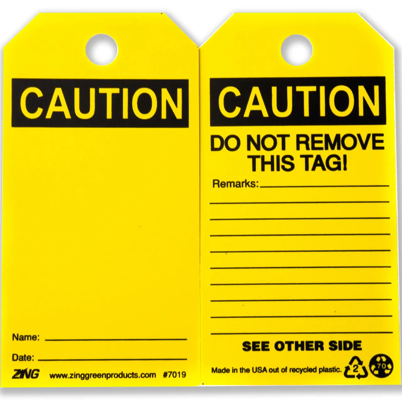 ZING 7019 Eco Safety Tag, 5.75Hx3W, 10 Pack CAUTION, Blank