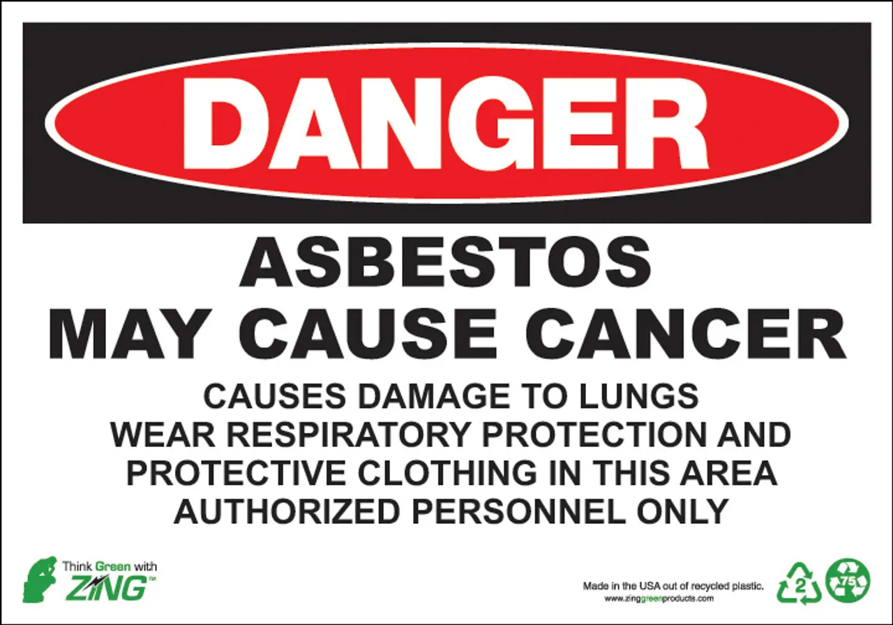 ZING 2672 Eco Danger Sign, Asbestos, May Cause Cancer, 10 H"x 14 W"