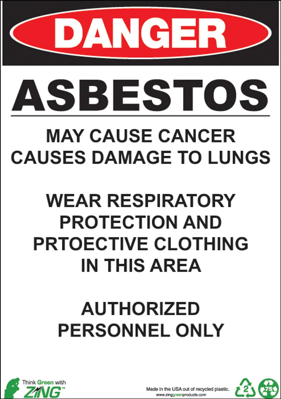 ZING 2677 Eco GHS Sign, DANGER, Asbestos, 14Hx10W
