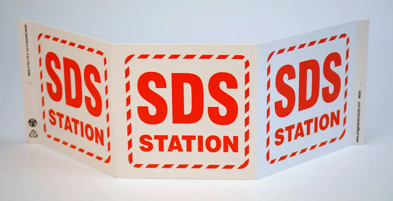 ZING 6055 GHS TriView Sign, SDS STATION, 7.5Hx20W, Projects 5 Inches, Recycled Plastic